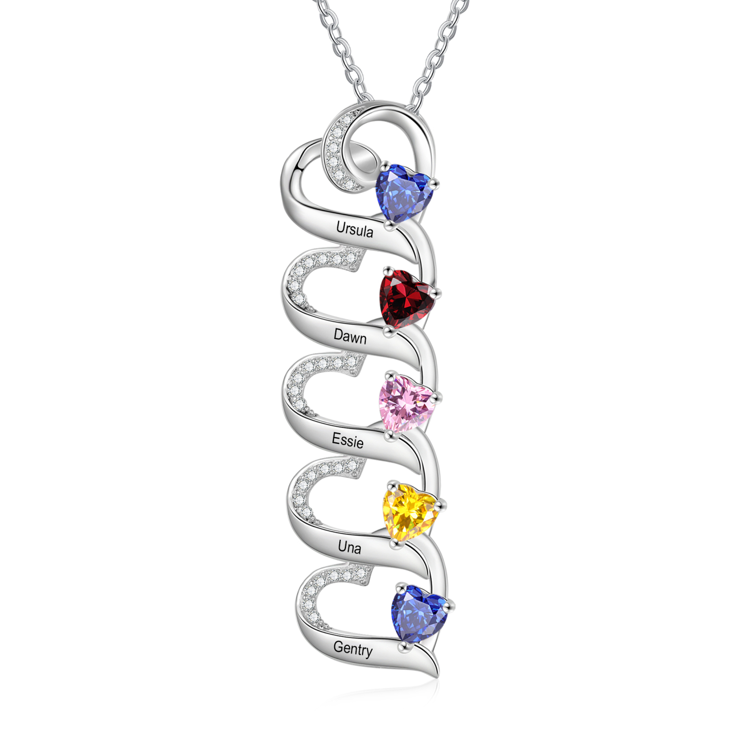 Personalised Heart Pendant Necklace Custom 5 Birthstones & 5 Names Necklace Gifts for Her-Jessemade AU