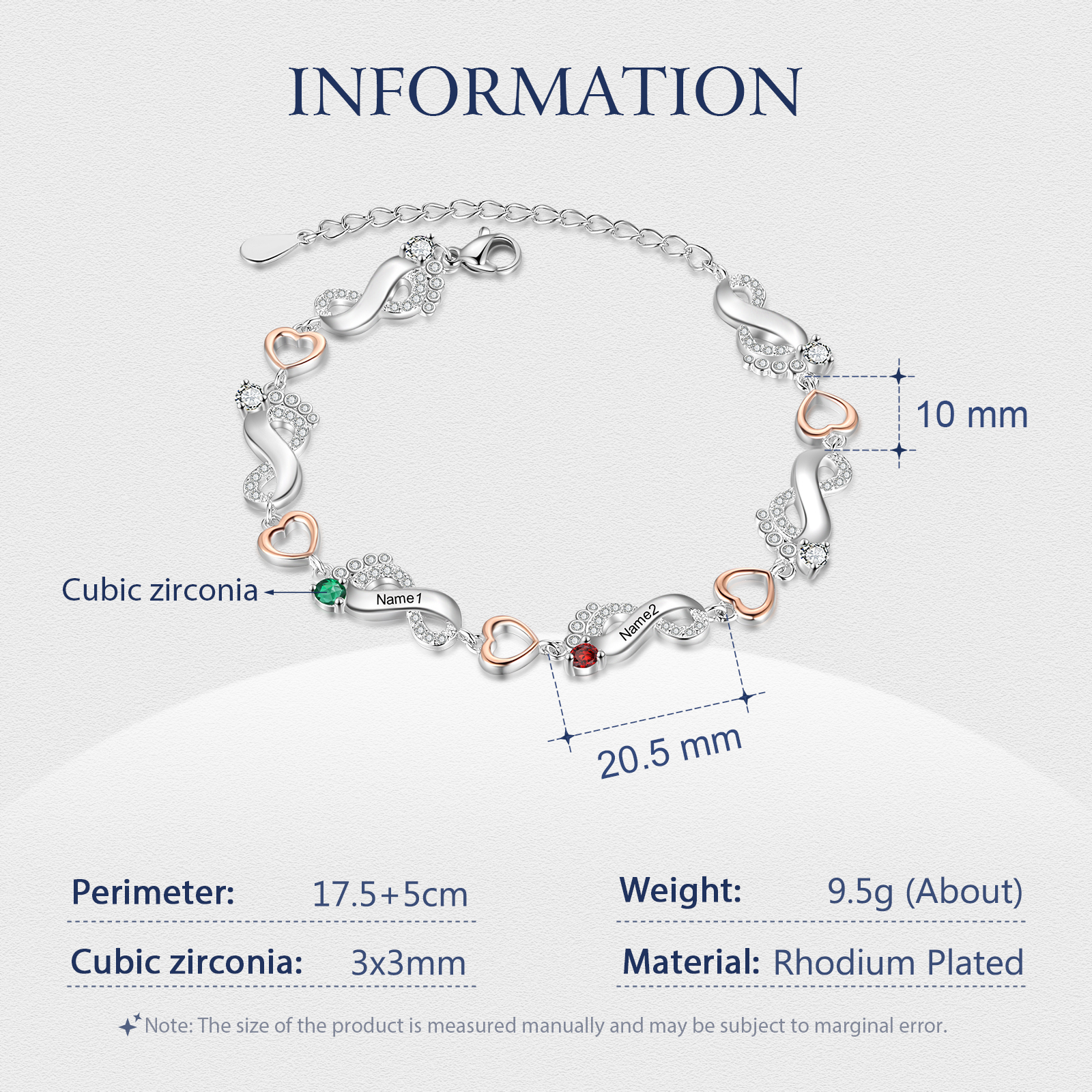 Personalised Baby Feet Bracelet Custom 2 Birthstones Heart Bracelet Gifts For Women-Jessemade AU