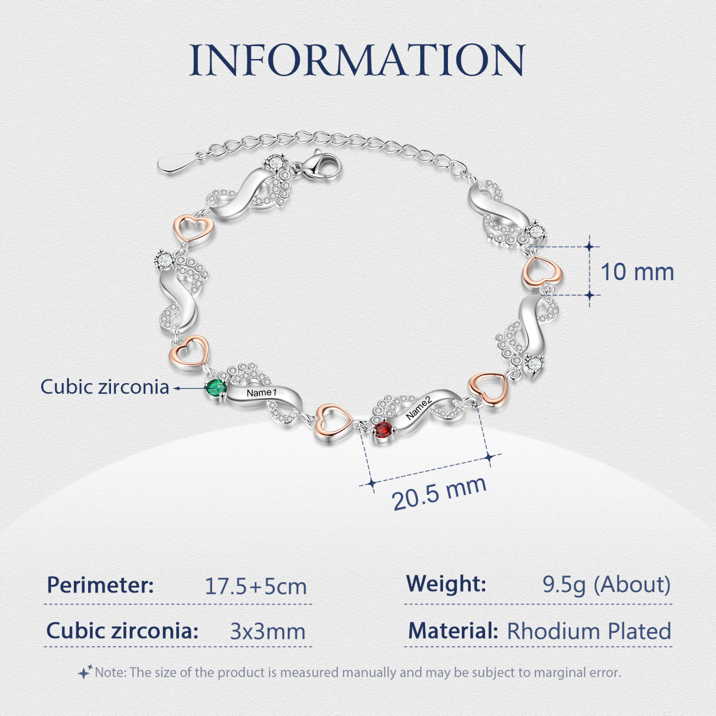 Personalised Baby Feet Bracelet Custom 2 Birthstones Heart Bracelet Gifts For Women-Jessemade AU
