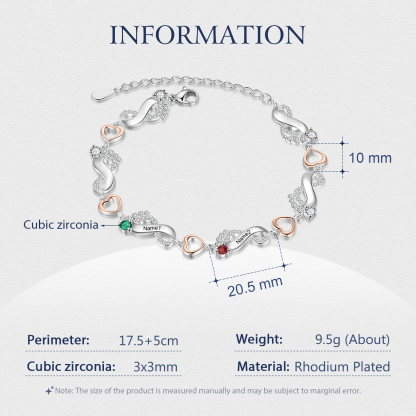 Personalised Baby Feet Bracelet Custom 2 Birthstones Heart Bracelet Gifts For Women-Jessemade AU