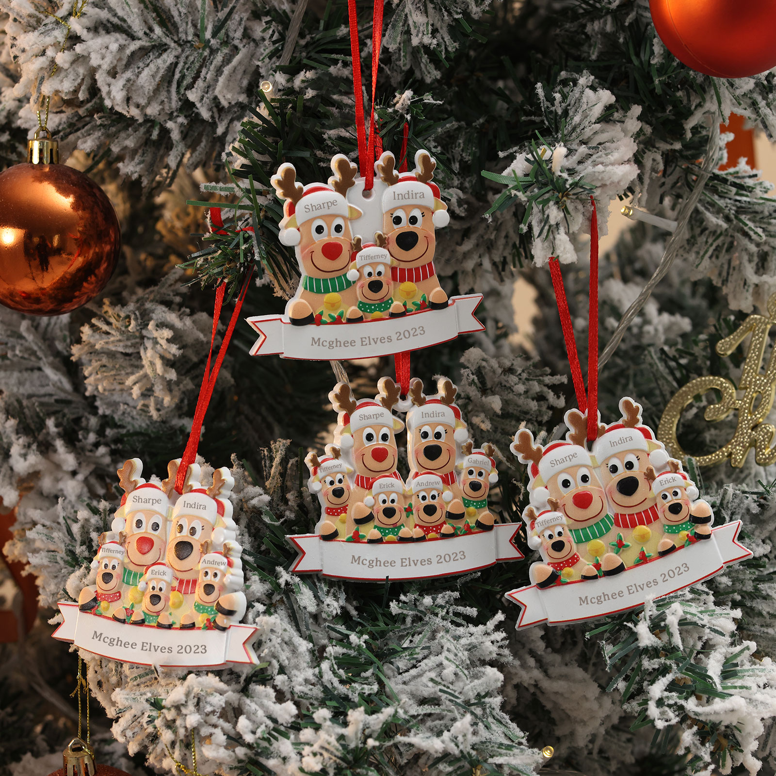 Personalised 6 Names & Text Reindeer Christmas Ornament Resin Christmas Tree Pendant for Family-Jessemade AU