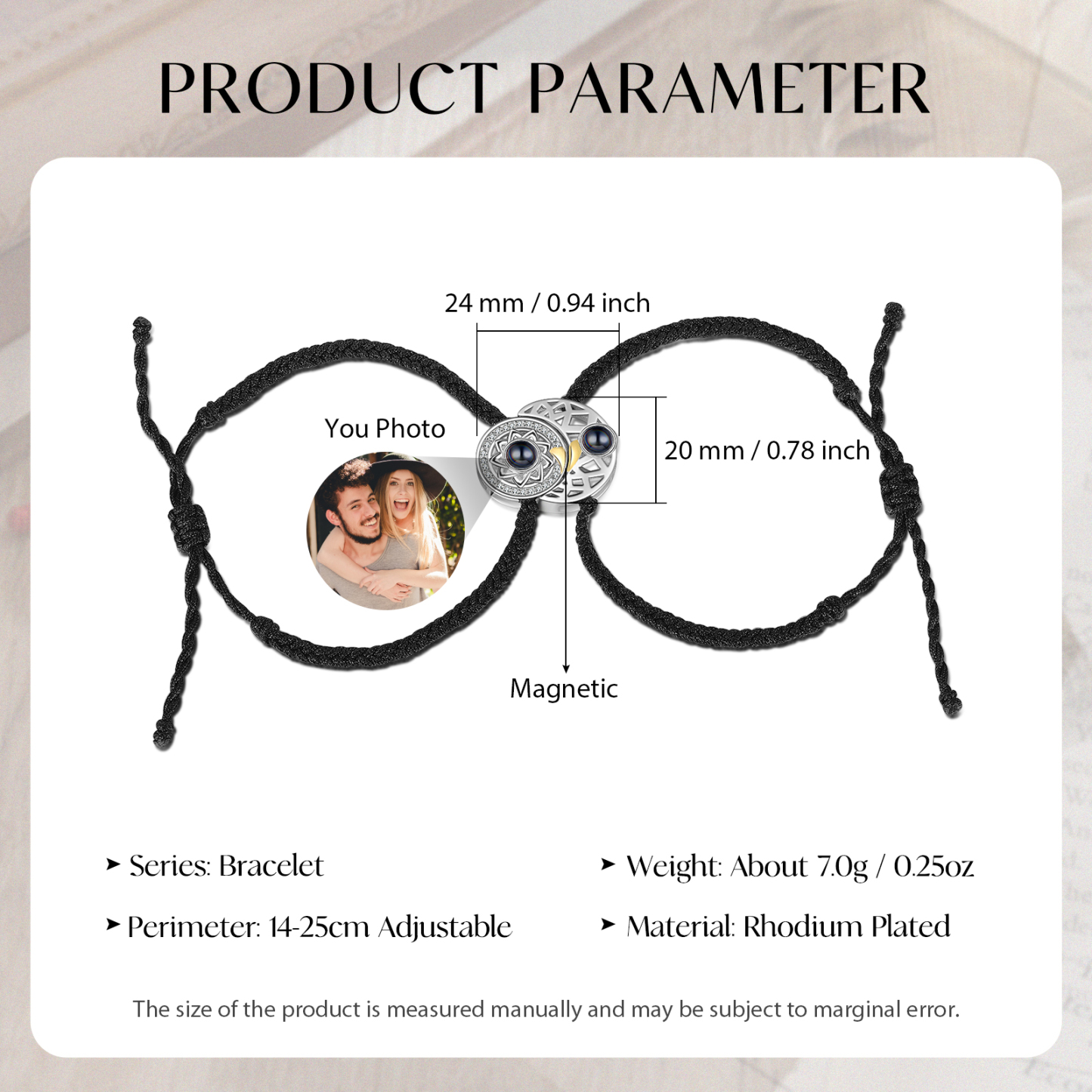 Personalised Magnetic Projection Bracelet Custom Photo Sun and Moon Couple Bracelet Creative Gift for Her-Jessemade AU