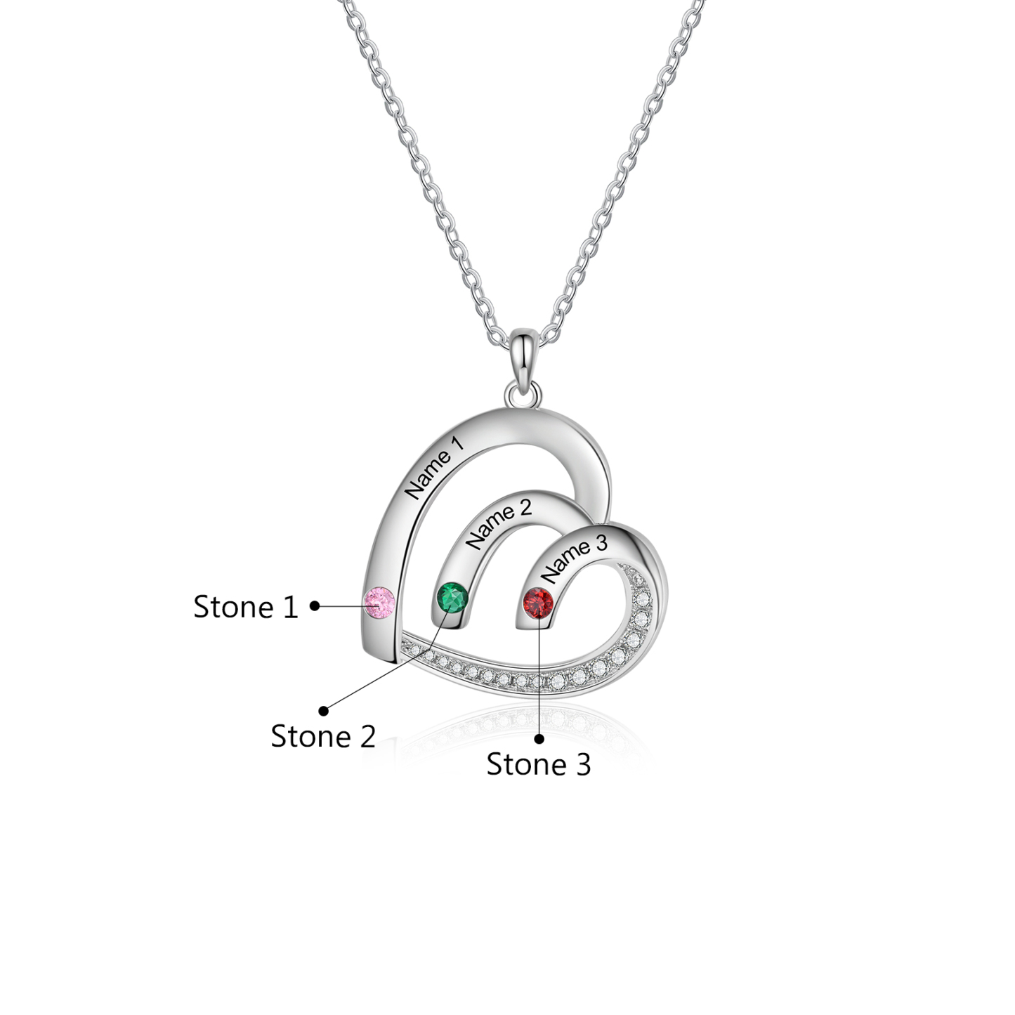Personalised Heart Pendant Necklace Custom 3 Birthstones & 3 Names Necklace Gifts for Her-Jessemade AU