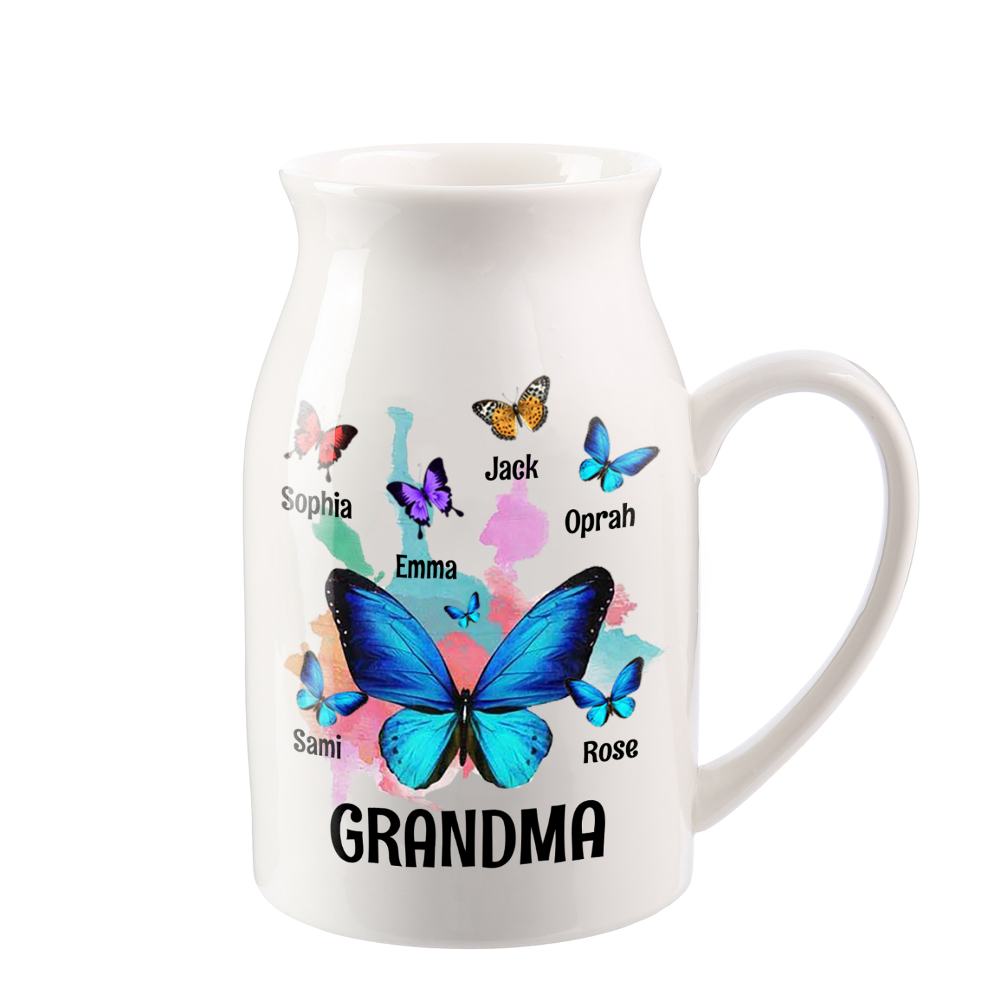Personalised Ceramic Flower Vase Custom 2–8 Names & 1 Text Colourful Butterfly Vase Gift for Mother/Grandma-Jessemade AU