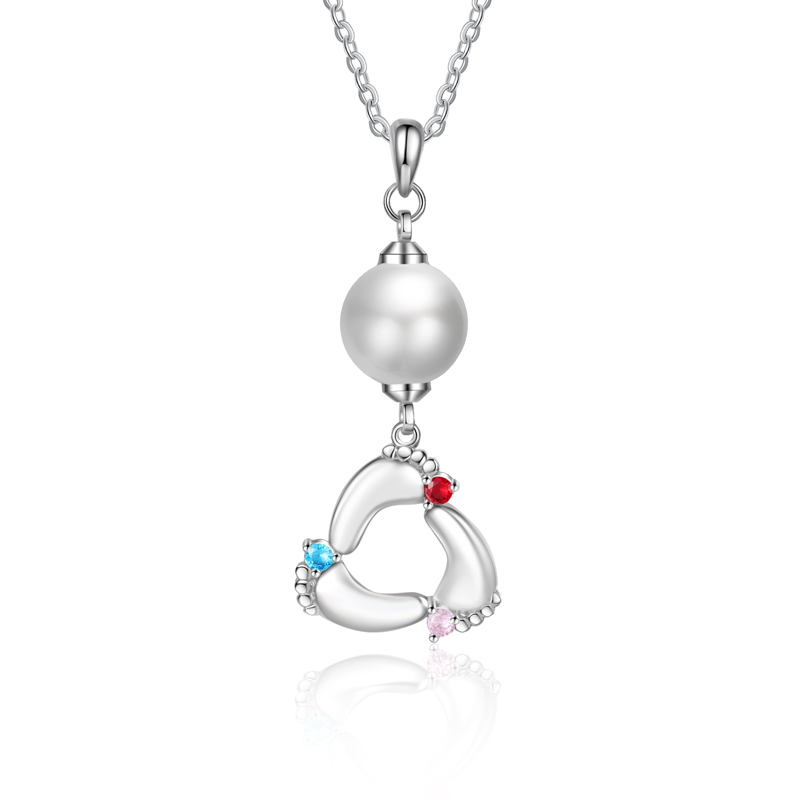 Personalised Baby Feet Pearl Necklace Custom 3 Names & Birthstones Mother Necklace-Jessemade AU