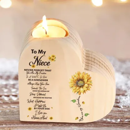 To My Niece Heart Candle Holder Kisses, Aunt Custom Name Wooden Sunflower Candlestick-Jessemade AU