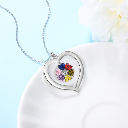 Personalised Heart Pendant Necklace with 6 Birthstones Engraved Names Family Necklace Gifts for Her-Jessemade AU