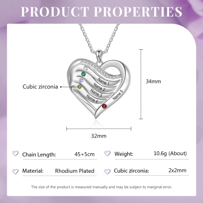 Personalised Intertwined Heart Pendant Necklace Custom 5 Birthstones & 5 Names Necklace Gifts for Her-Jessemade AU