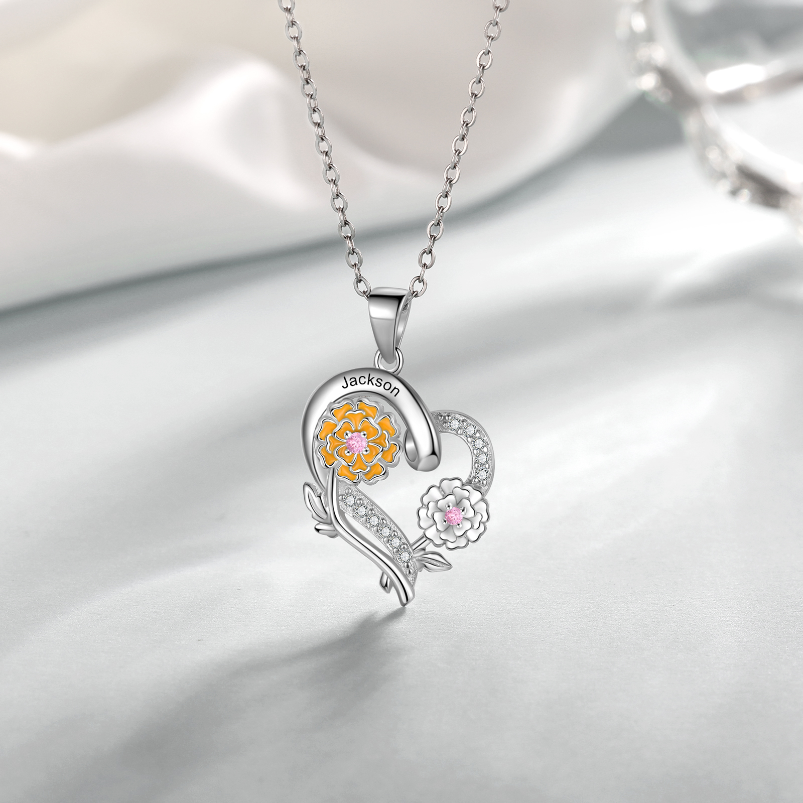 Personalised October  Birthflower Necklace With Birthstones Custom 1 Name Necklace For Her-Jessemade AU