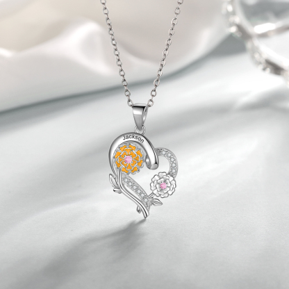 Personalised October  Birthflower Necklace With Birthstones Custom 1 Name Necklace For Her-Jessemade AU