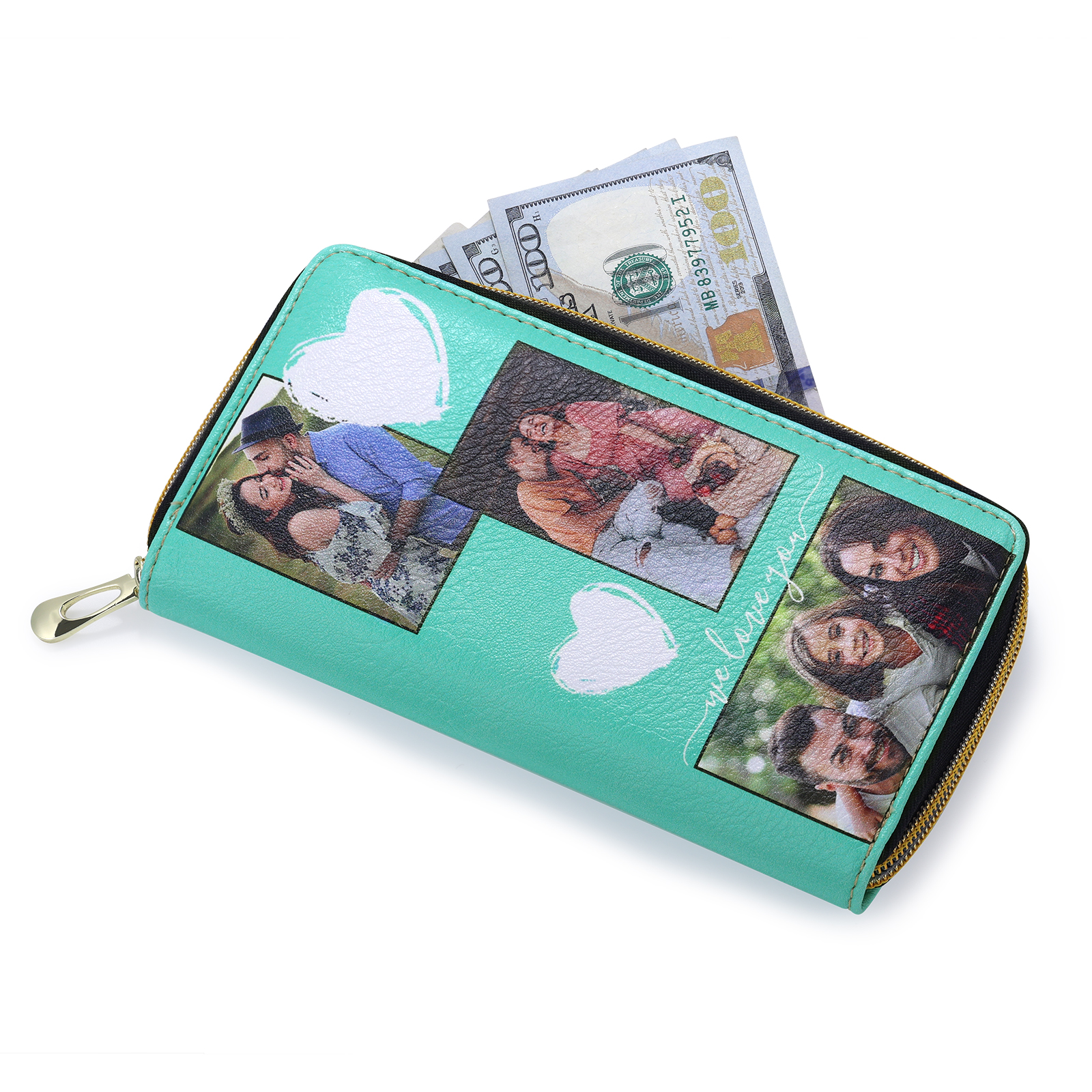 Long Purse Personalised Leather Wallet Engraved 6 Photos Zip Wallet Gifts for Her-Jessemade AU