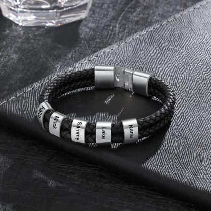 Customised Braided Leather Bracelet Engraved 5 Names Men's Bracelet Gifts For Dad-Jessemade AU