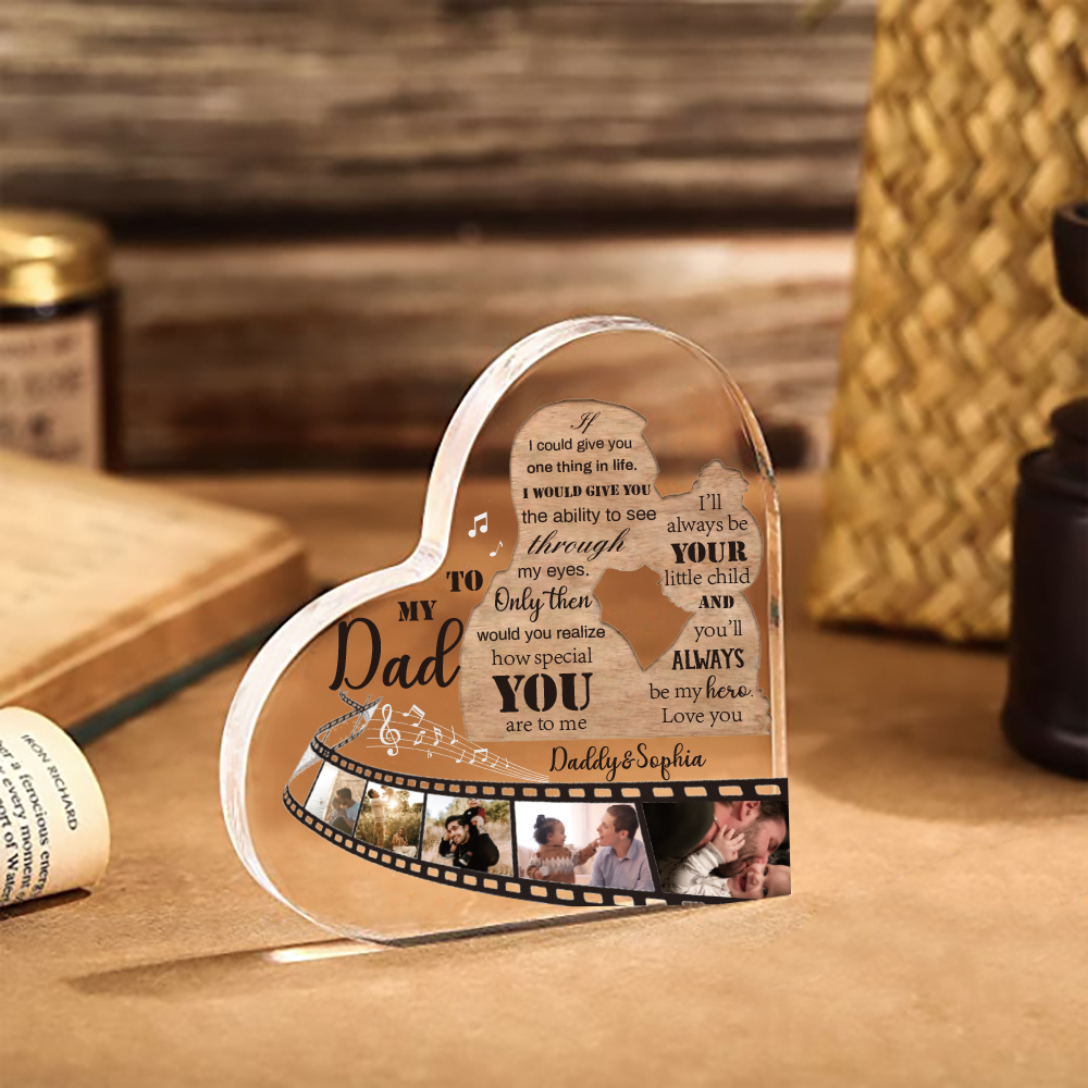 Father and Daughter Personalised Acrylic Heart Keepsake Custom 5 Photos Sign Plaque-Jessemade AU