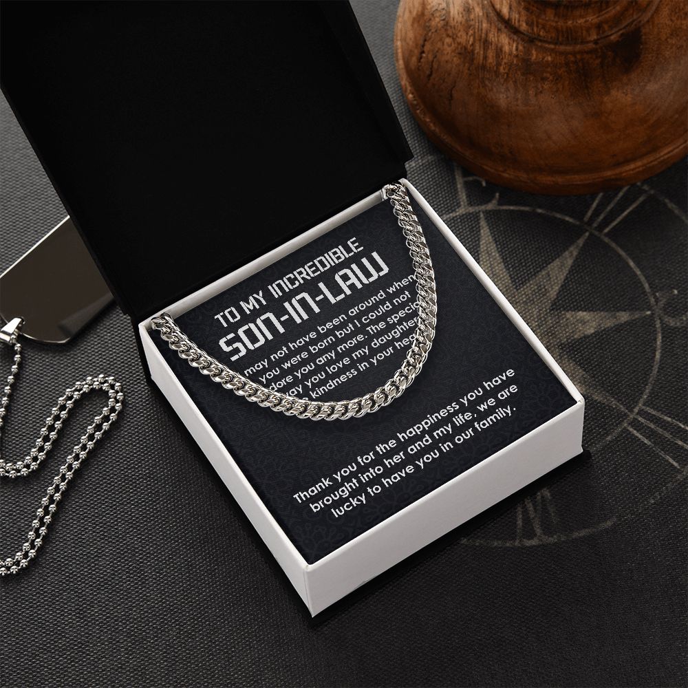 To My Incredible Son-In-Law Necklace Cuban Link Chain Necklace Gift Set - We Are Lucky To Have You In Our Family-Jessemade AU