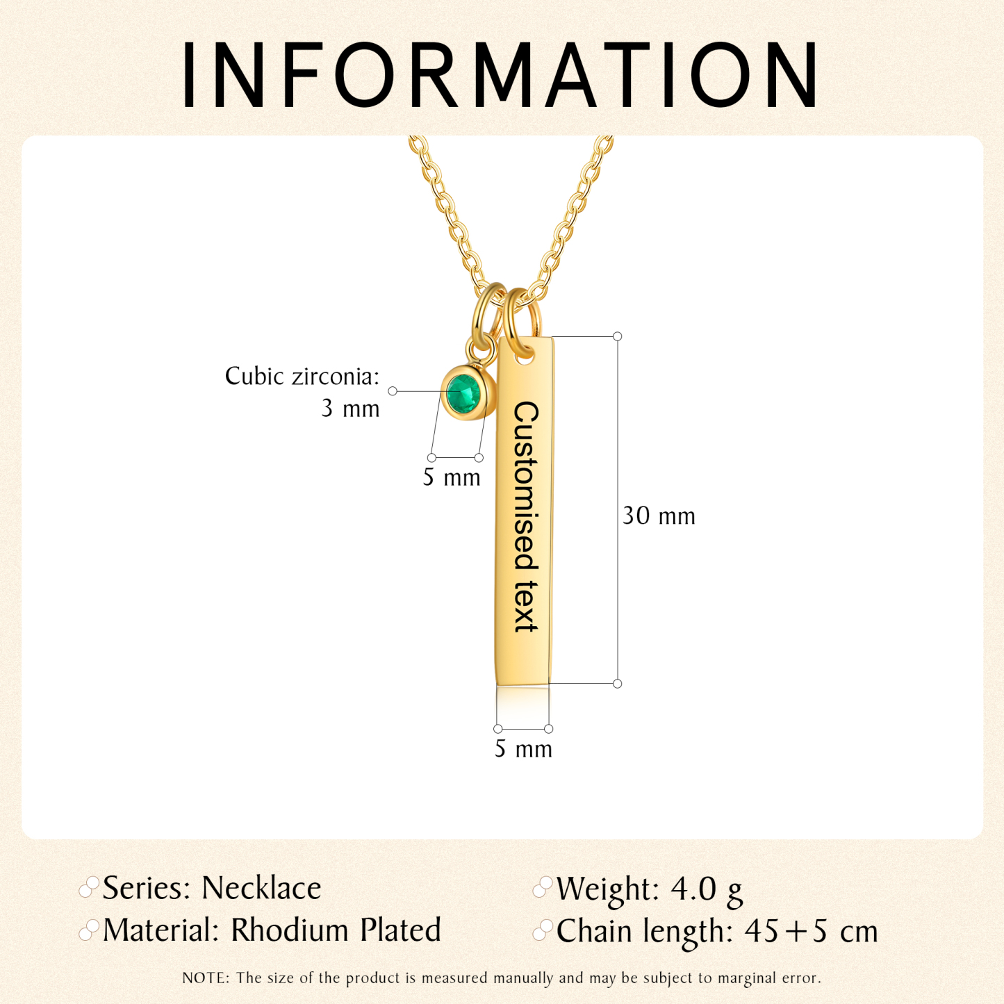 Personalised Bar Pendant Necklace Custom 1 Birthstone & 1 Text Necklace Birthday Gift for Her-Jessemade AU