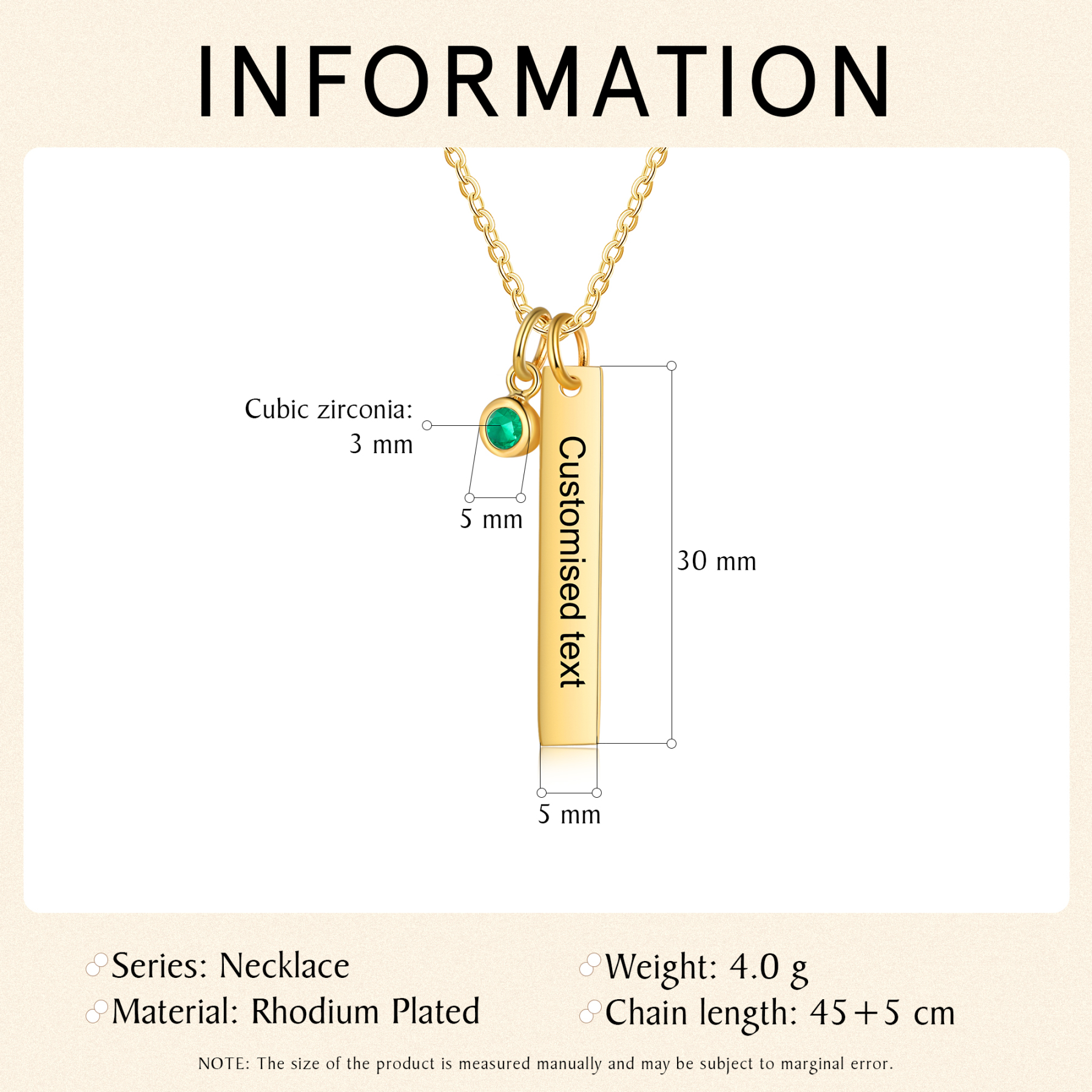 Personalised Bar Pendant Necklace Custom 1 Birthstone & 1 Text Necklace Birthday Gift for Her-Jessemade AU