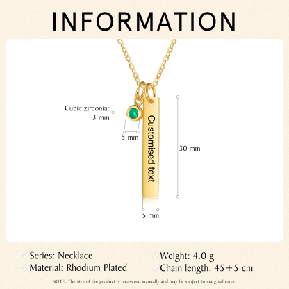 Personalised Bar Pendant Necklace Custom 1 Birthstone & 1 Text Necklace Birthday Gift for Her-Jessemade AU