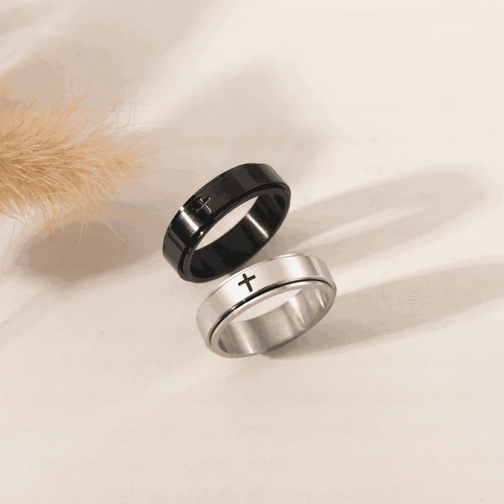For Son-Cross Fidget Ring Anxiety Spinning Ring "Pray Through It"-Jessemade AU