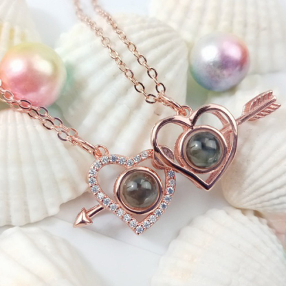 2023 Valentines Day 100 Languages Projection Necklace Engraved  " I LOVE YOU" Magnetic Double Heart Necklace Gifts For Her-Jessemade AU