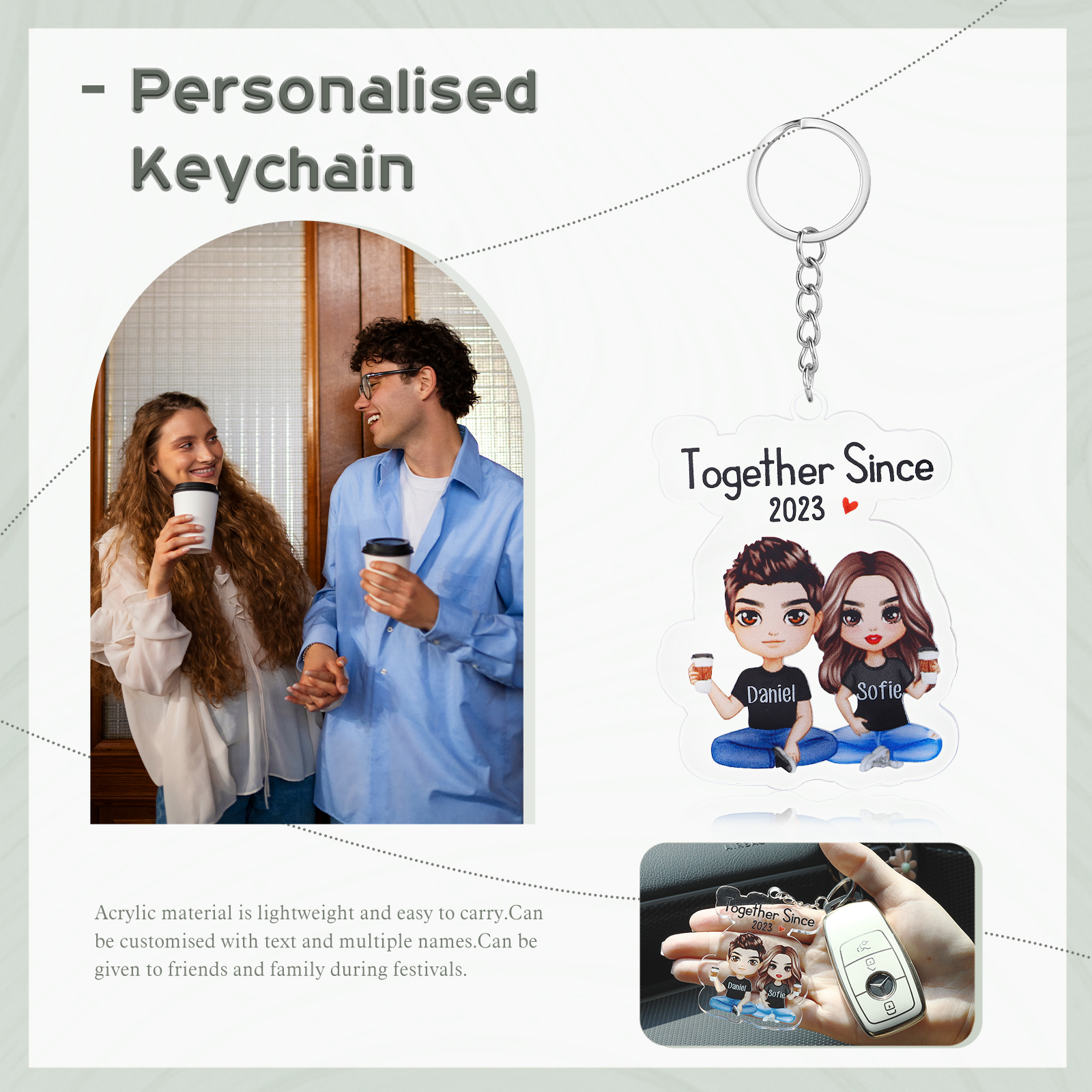 Personalised Acrylic Couple Keychain Customised Name & Text & Date Keychain Valentine's Day Gift for Couples-Jessemade AU