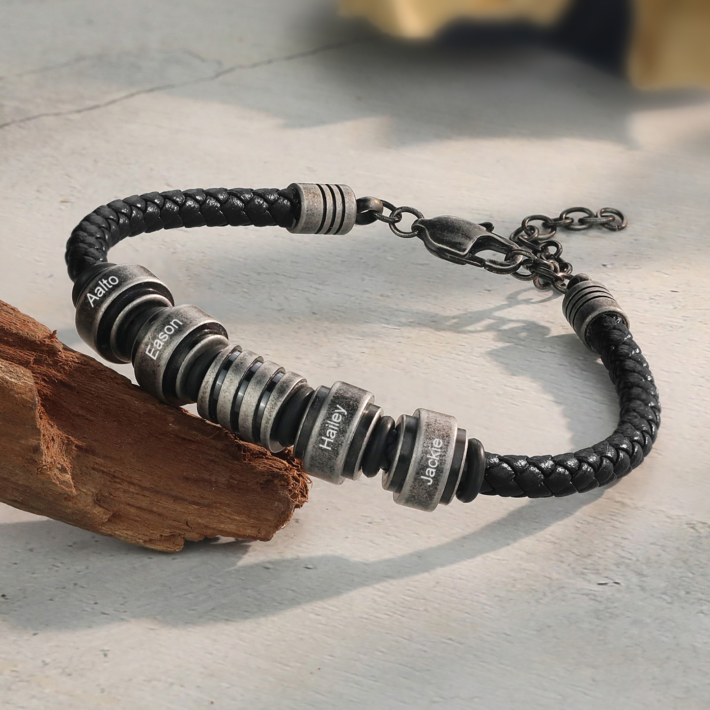 Personalised Men's Leather Bracelet Engraved 4 Names Adjustable Bracelet Vintage Gift for Him-Jessemade AU