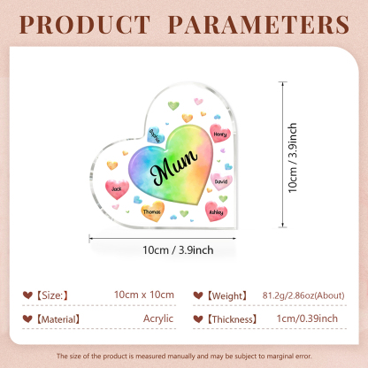 6 Names - Personalised Acrylic Heart Keepsake Custom Text Colourful Hearts Ornament Gift for Mother/Grandma-Jessemade AU