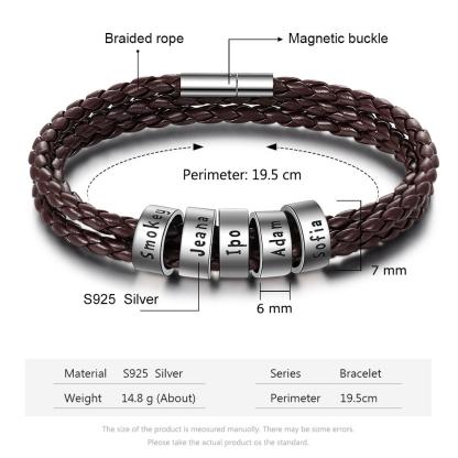 Braided Leather Personalised Name 5 Beads Men's Bracelets Best Gifts For Him Best Gift For Dad-Jessemade AU