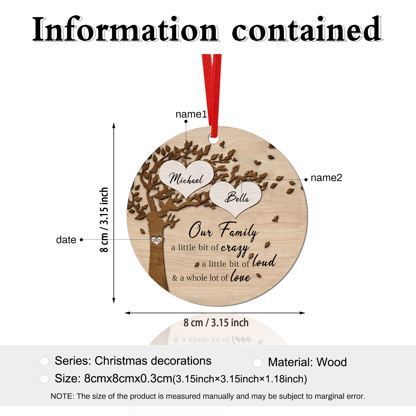 2 Names - Personalised Christmas Tree Ornaments Tree of Life Pendant with Name Wooden Gifts for Family and Friends-Jessemade AU