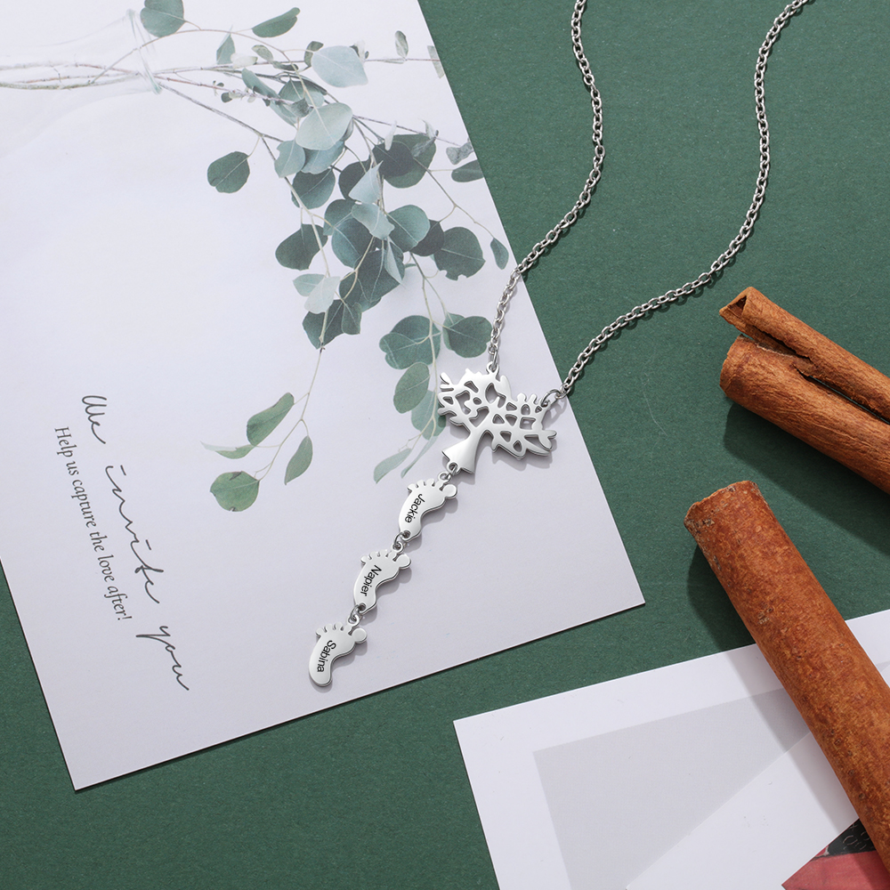 Mother's Day Gifts Personalised Family Tree Baby Feet Mother Necklace Engraved 3 Names Necklace Gifts For Mom-Jessemade AU