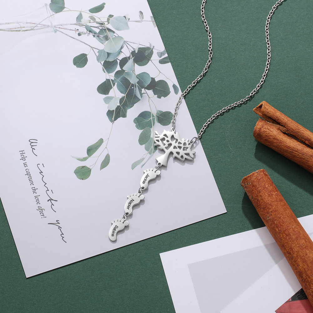 Mother's Day Gifts Personalised Family Tree Baby Feet Mother Necklace Engraved 3 Names Necklace Gifts For Mom-Jessemade AU