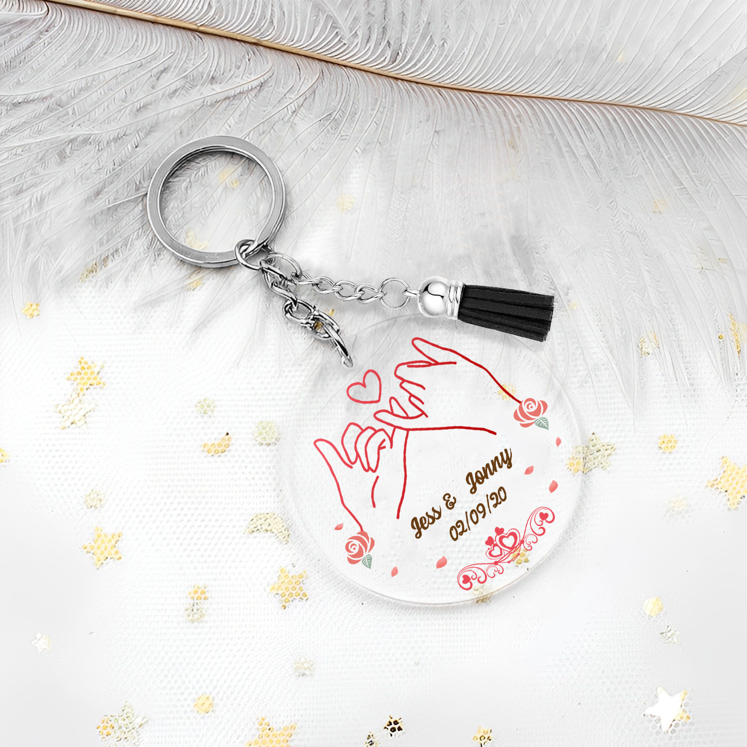 Personalised Pinky Swear Couple Keyring Custom 2 Names & Date Acrylic Keychain Valentine's Day Anniversary Gift for Couples-Jessemade AU
