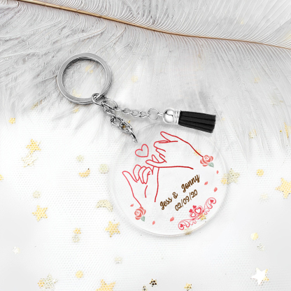Personalised Pinky Swear Couple Keyring Custom 2 Names & Date Acrylic Keychain Valentine's Day Anniversary Gift for Couples-Jessemade AU