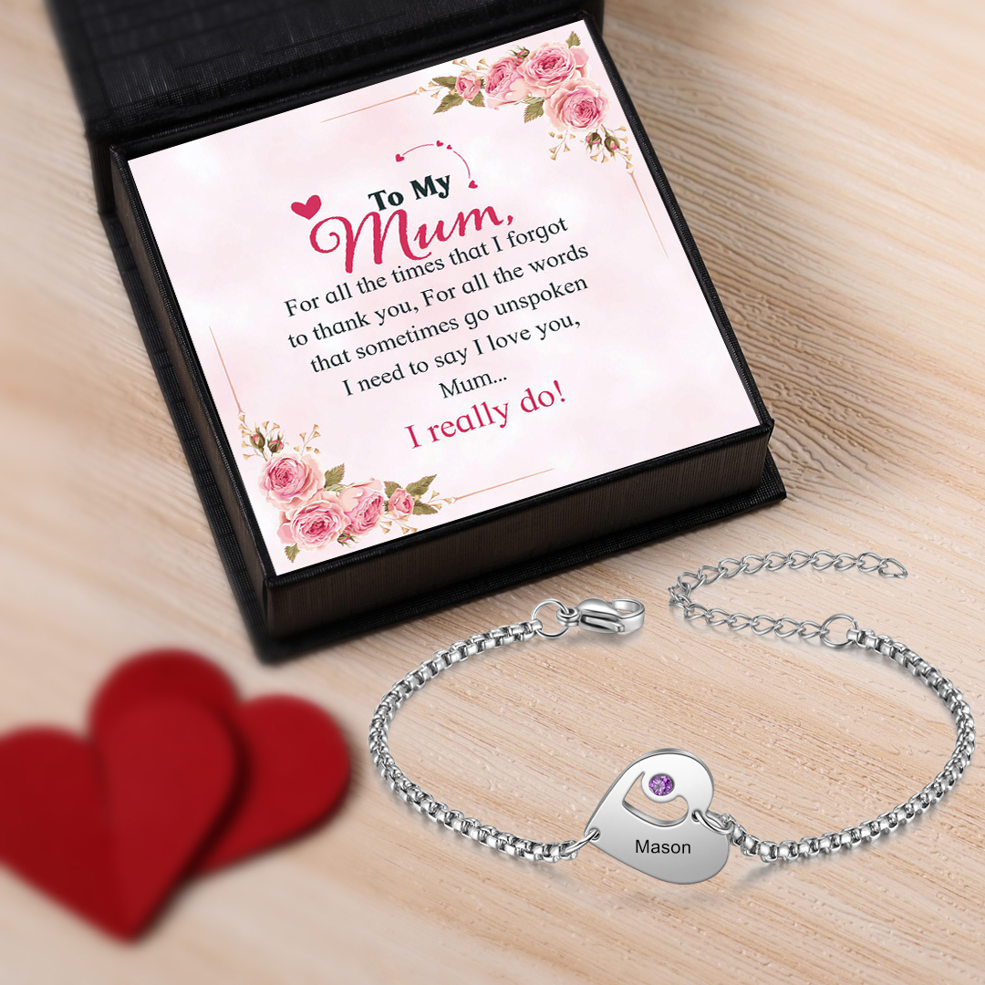 1 Name - Personalised Heart Bracelet Custom Name & Birthstone Family Bracelet Gifts for Her-Jessemade AU