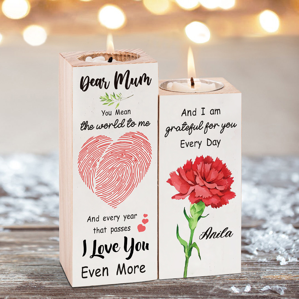 Dear Mum/Mom Candle Holder Custom Name Wooden Candlestick - You Mean The World To Me-Jessemade AU