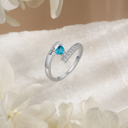 Personalised Heart Birthstone Ring Customised Name Ring Gift for Women Girls-Jessemade AU