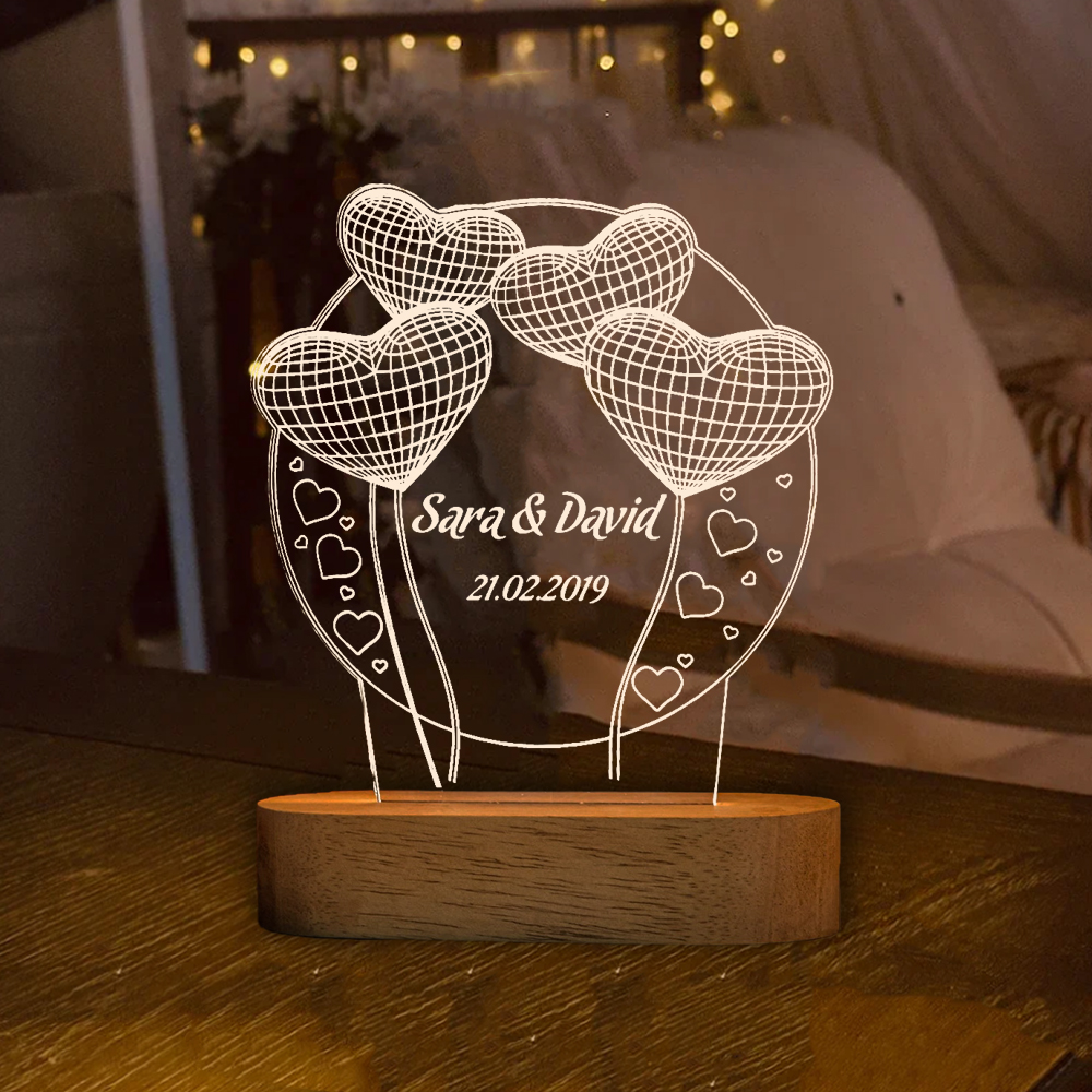 Custom 3D Balloon Night Light With Name LED Lamp Gifts For Couple-Jessemade AU
