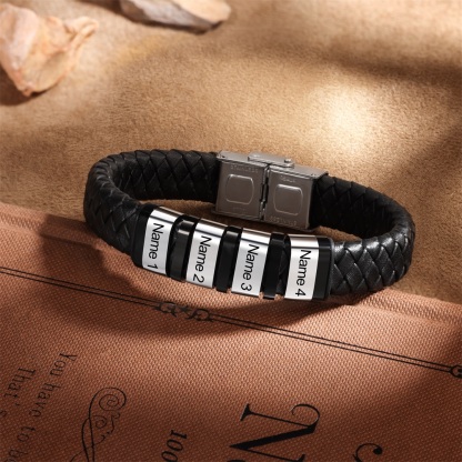 Men Leather Braided Bracelet Personalised with 4 Names 4 Beads Gift For Father's Day-Jessemade AU
