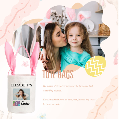 Personalised Photo Bunny Tote Bag Custom Name & Text & Number Bucket Bag Bunny Basket Easter Gifts-Jessemade AU