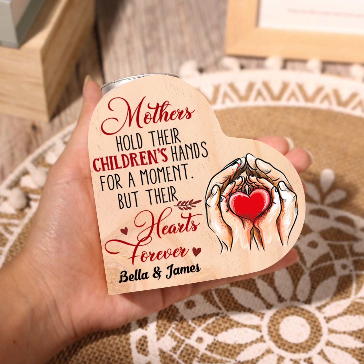 Mother Hold Children Personalised Heart Candle Holder Wooden Candlestick Mothers Gifts-Jessemade AU