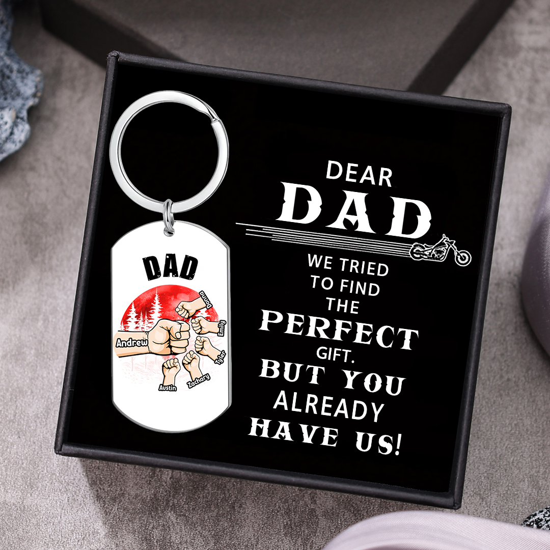 Custom 6 Names & 1 Text Keychain Personalised Fist Bump Keychain Father's Day Gifts for Dad/Grandpa-Jessemade AU