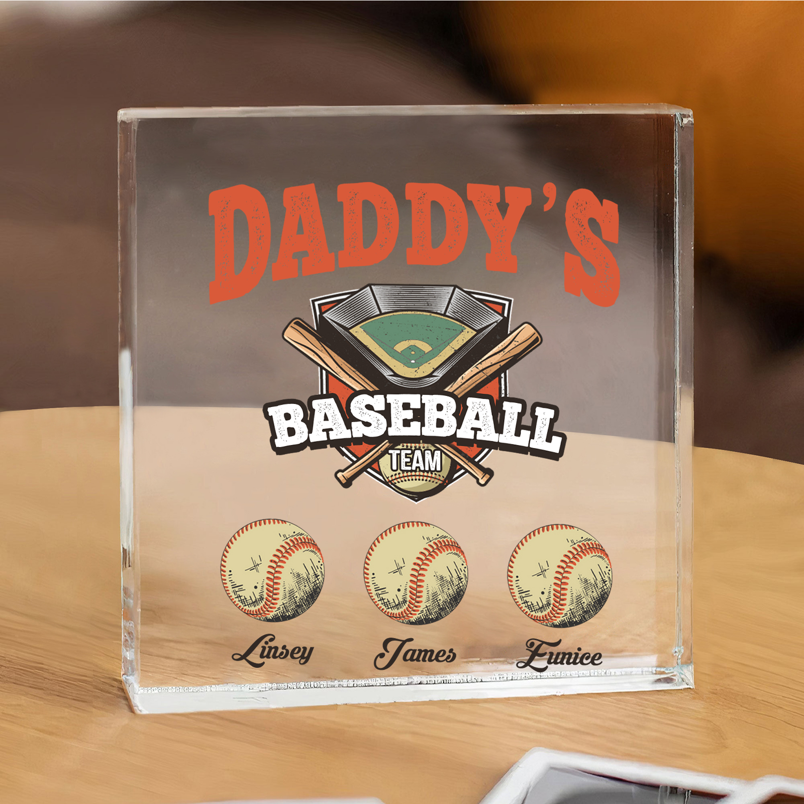 Personalised 3 Names Acrylic Square Keepsake Baseball Family Rectangle Plaque Father's Day Gifts - Daddy's Baseball Team-Jessemade AU