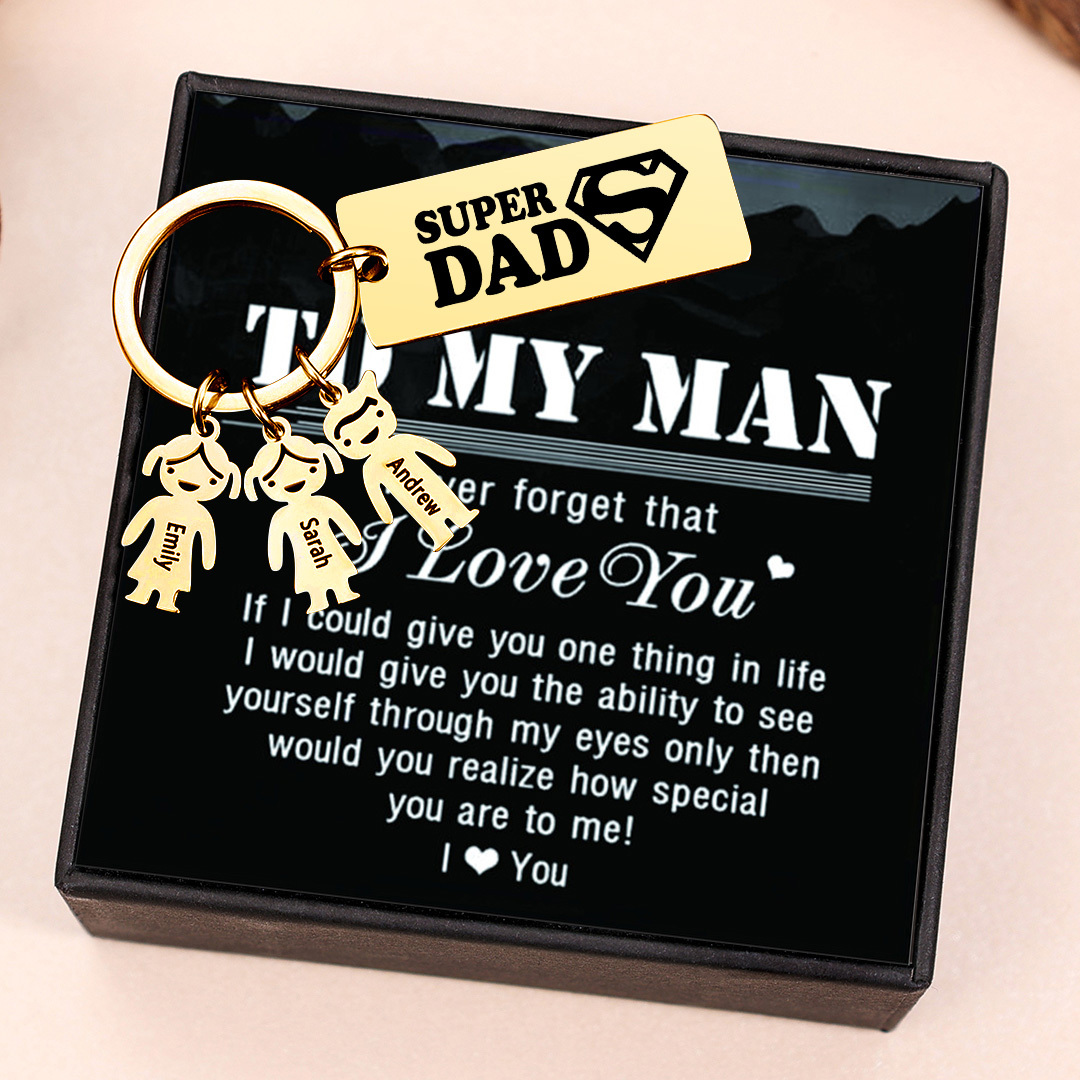 Father's Day Gift Personalised Super Dad Keychain Engraved 1 Kid Charm-Jessemade AU