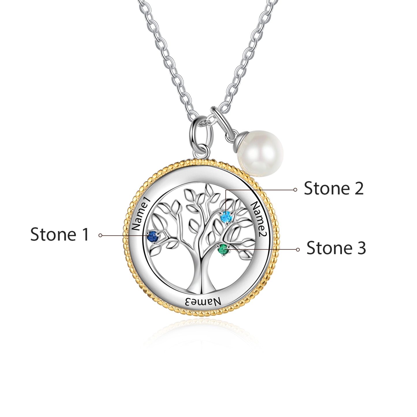 Personalised Family Tree Necklace With 3 Birthstones Engraved Names Necklace Gift For Women-Jessemade AU