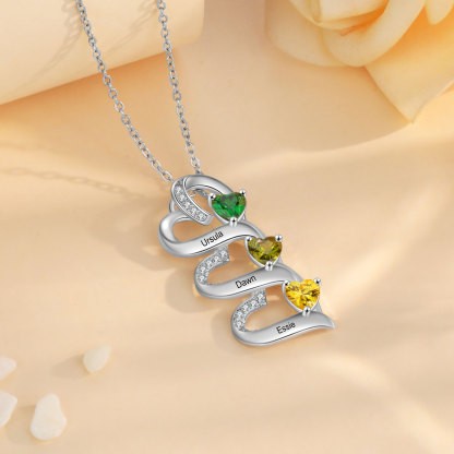 Personalised Heart Pendant Necklace Custom 3 Birthstones & 3 Names Necklace Gifts for Her-Jessemade AU