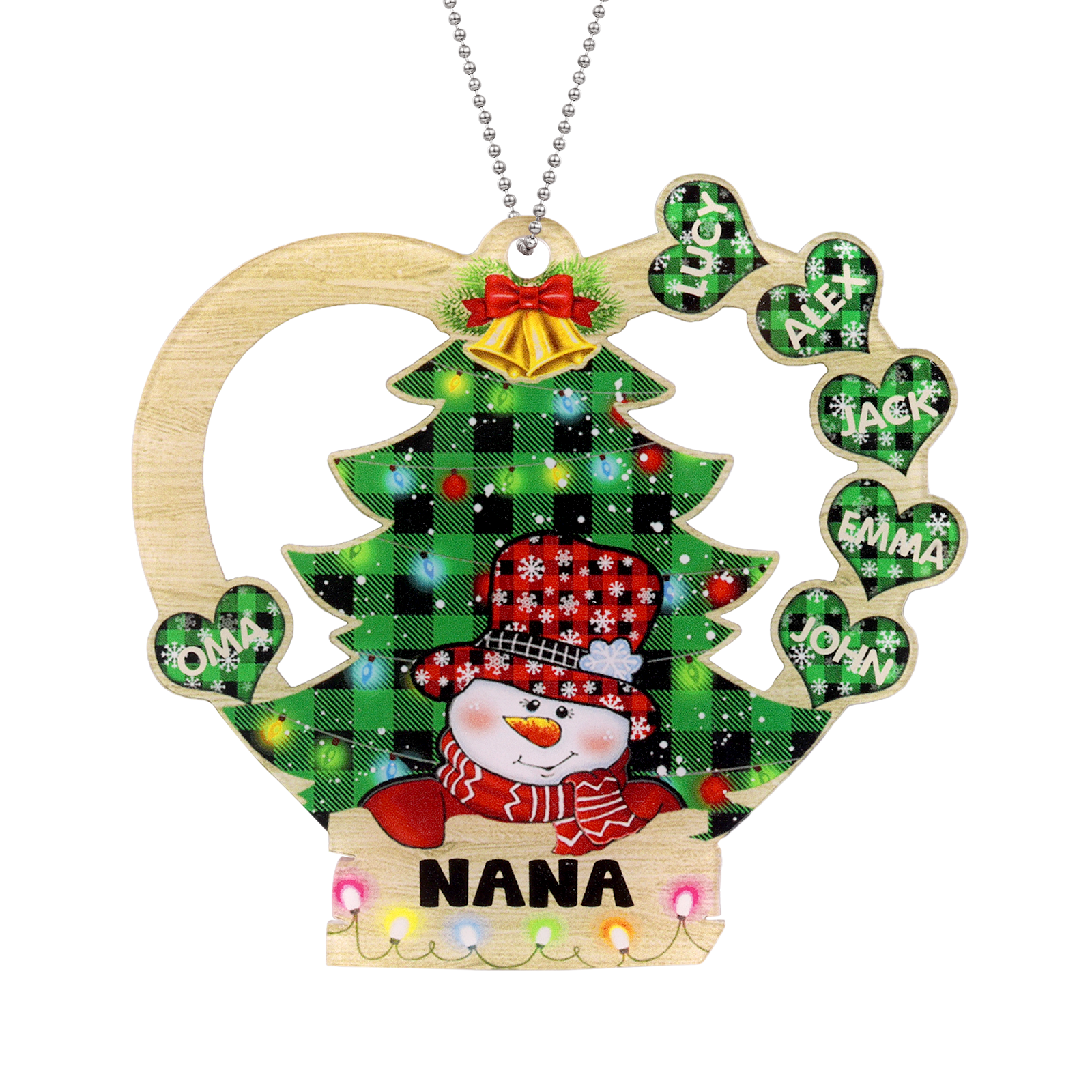 6 Names - Personalised Heart Christmas Tree Ornament Customised Name & Text Acrylic Snowman Hanging Ornaments Gift for Family-Jessemade AU