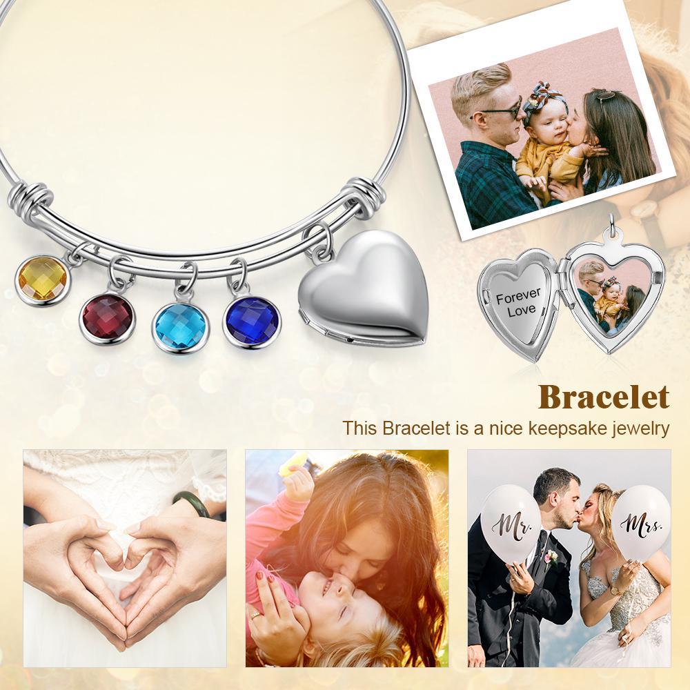 Personalised Heart Photo Locket Bracelet With Birthstones Custom Photo Bracelet Gifts For Mother-Jessemade AU