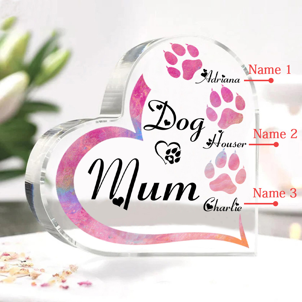 Personalised Acrylic Heart Keepsake Custom 3 Names Dog Footprints Ornaments Gifts for Mum-Jessemade AU