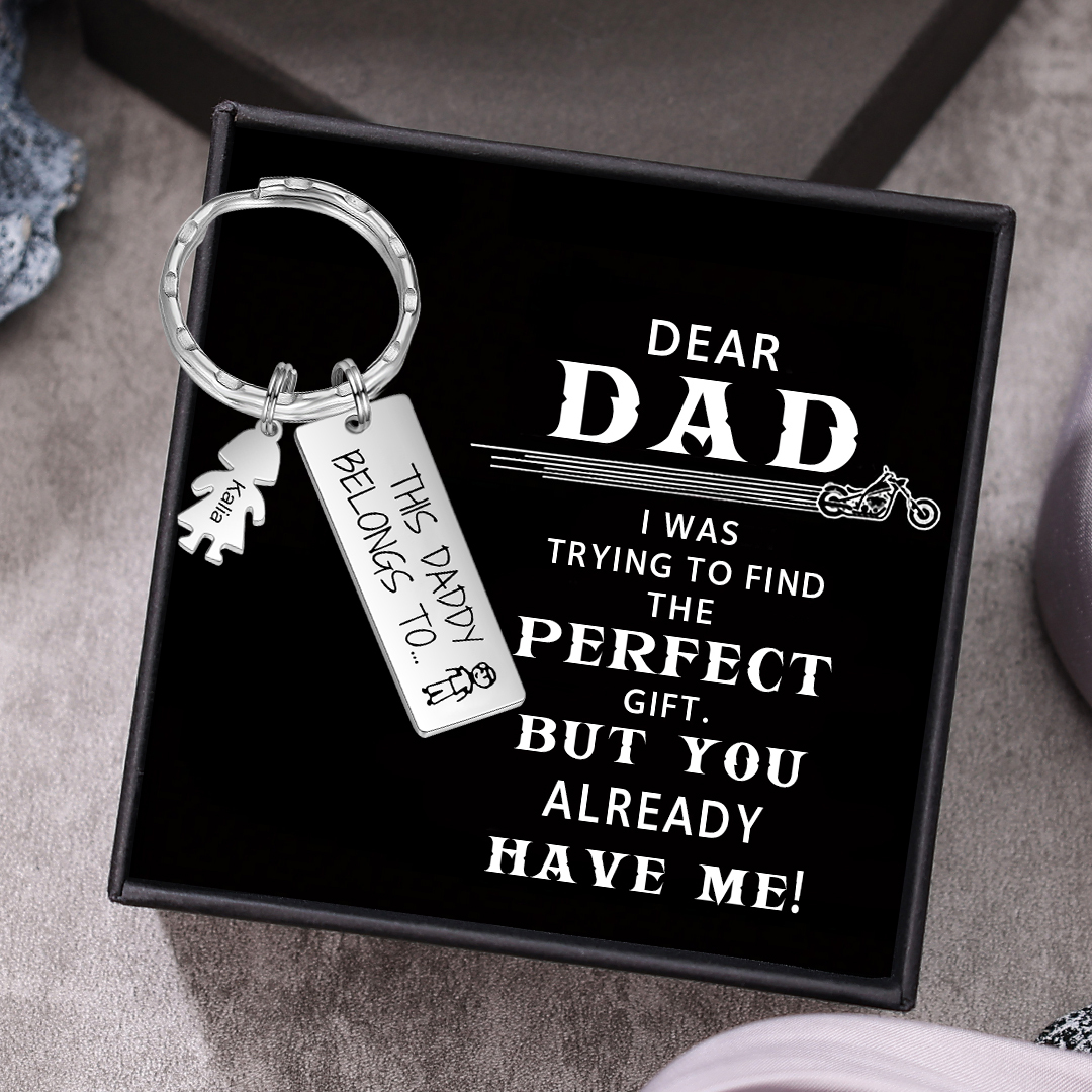 Personalised Keychain with 1 Kid Charms Father's Day Gift "This Daddy Belongs To" Custom Family Keyring-Jessemade AU