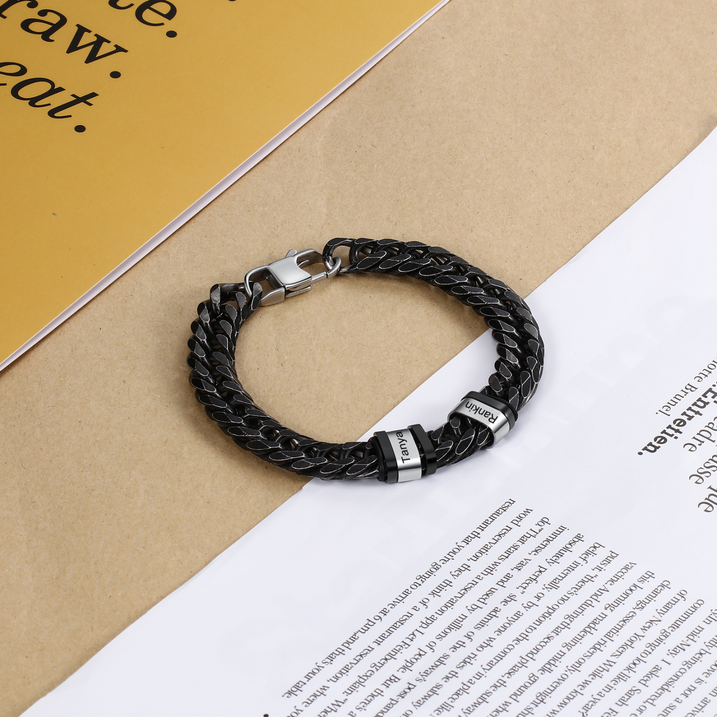 Personalised Black Stainless Steel Bracelet Custom 2 Names Men's Women's Bracelets For Couple-Jessemade AU