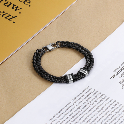 Personalised Cuban Chain Bracelet Customised Name Bracelet with 2 Beads-Jessemade AU